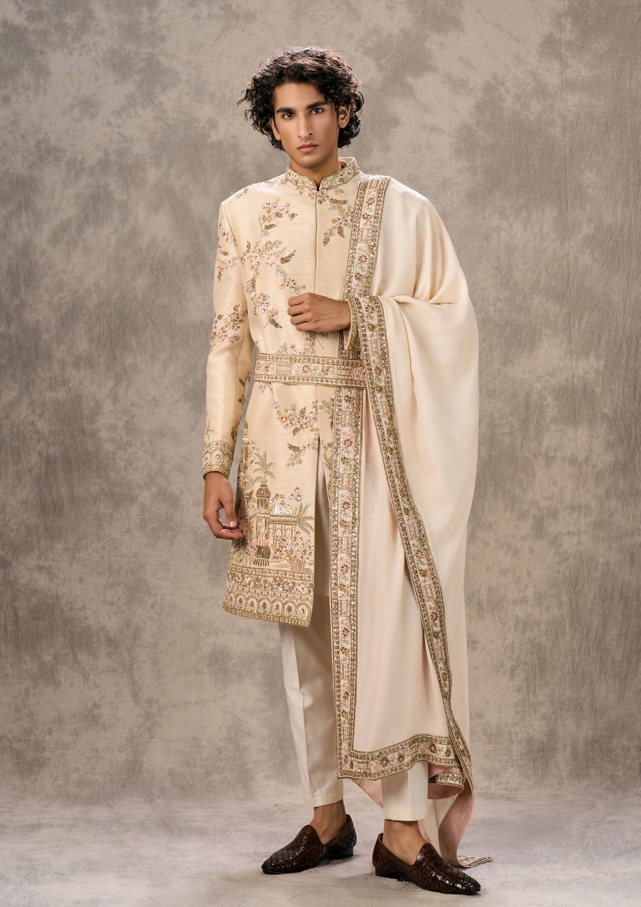 Twamev Men Fawn Elegance Silk Sherwani