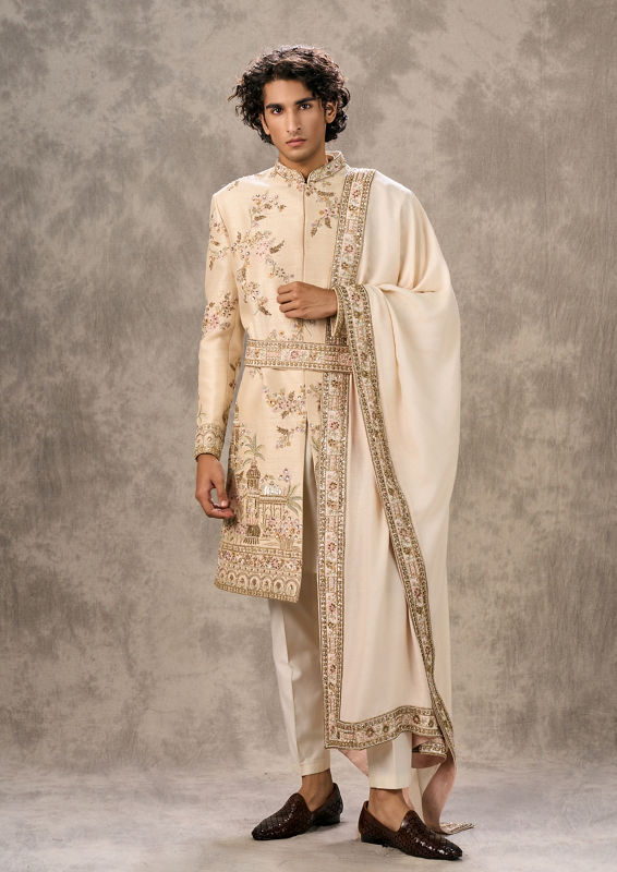 Twamev Men Fawn Elegance Silk Sherwani