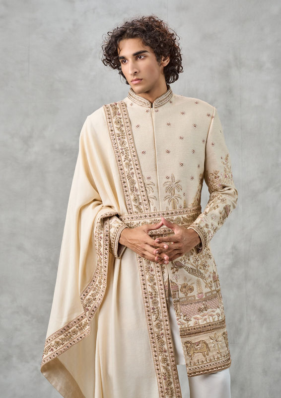 Twamev Men Fawn Elegance Silk Sherwani