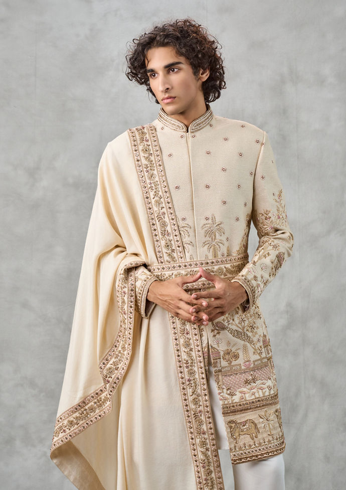 Twamev Men Fawn Elegance Silk Sherwani