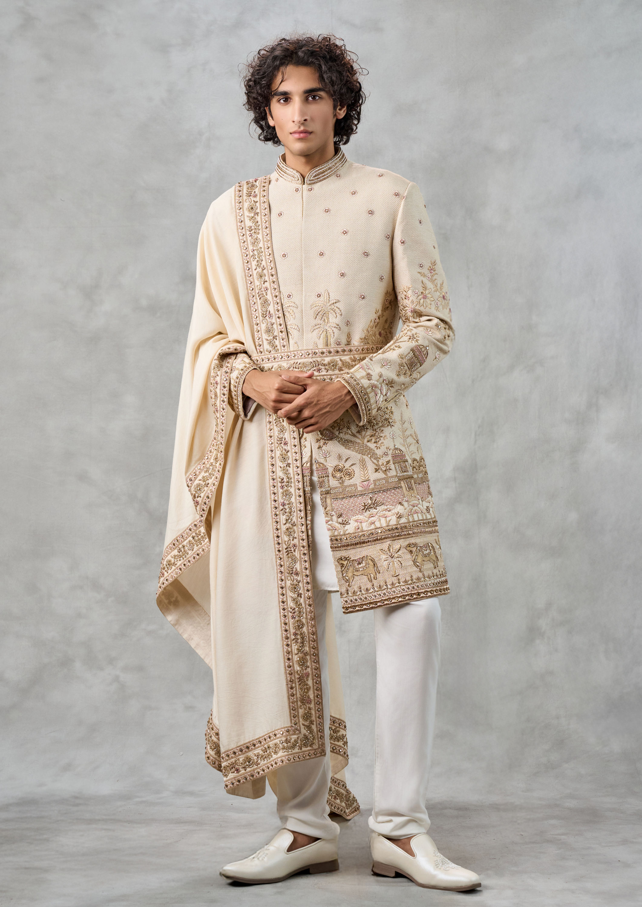 Twamev Men Fawn Elegance Silk Sherwani