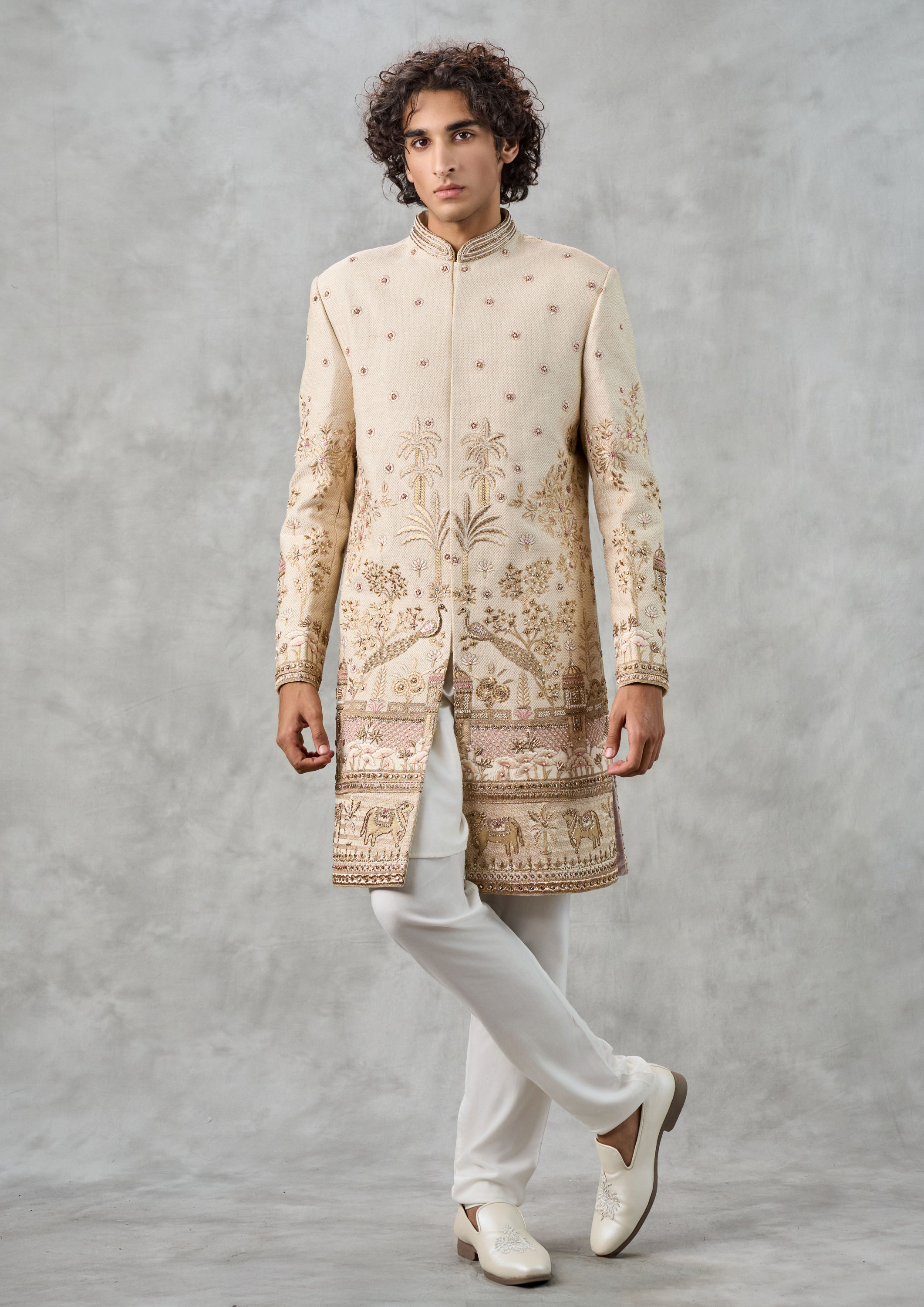 Twamev Men Fawn Elegance Silk Sherwani
