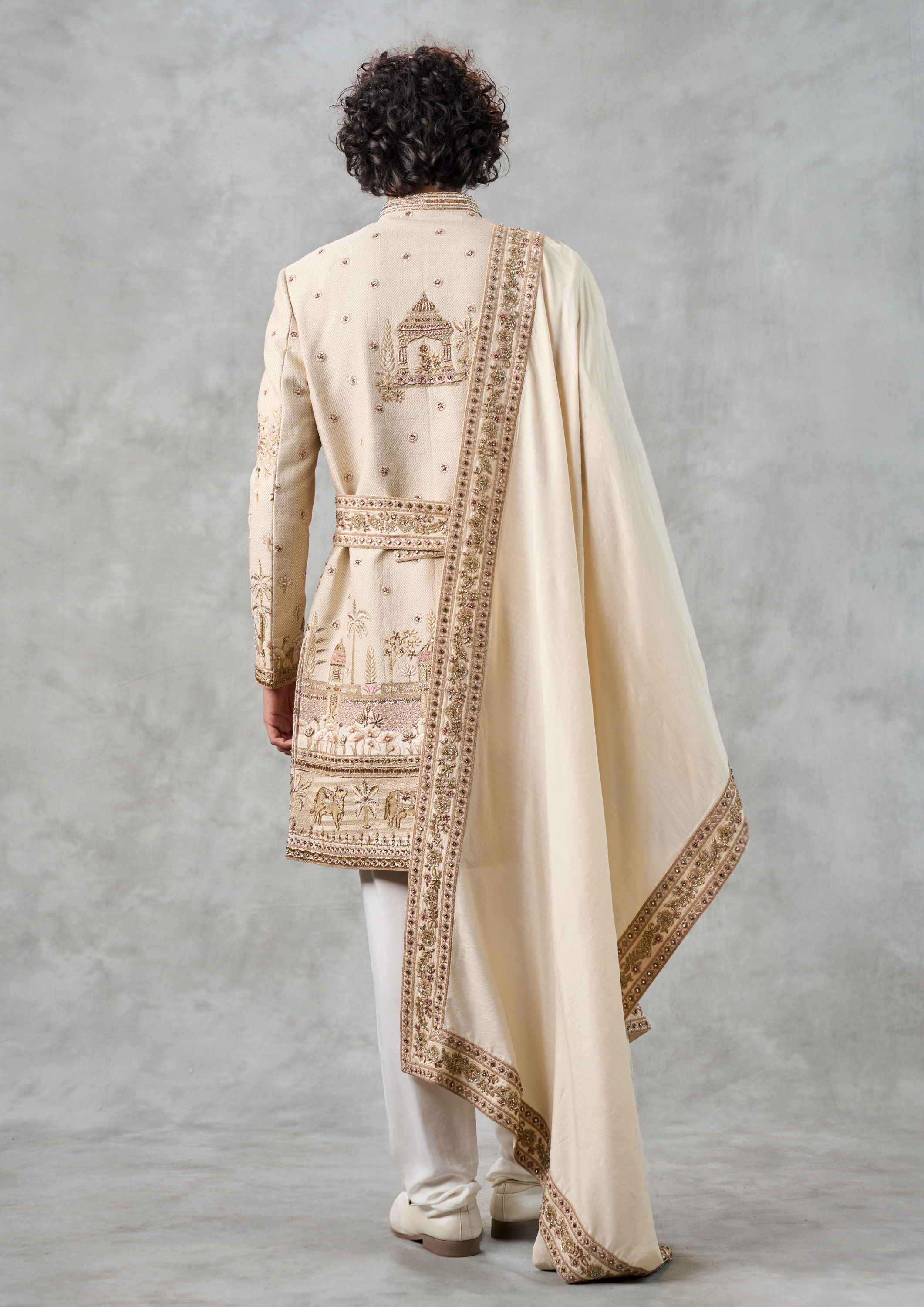 Twamev Men Fawn Elegance Silk Sherwani