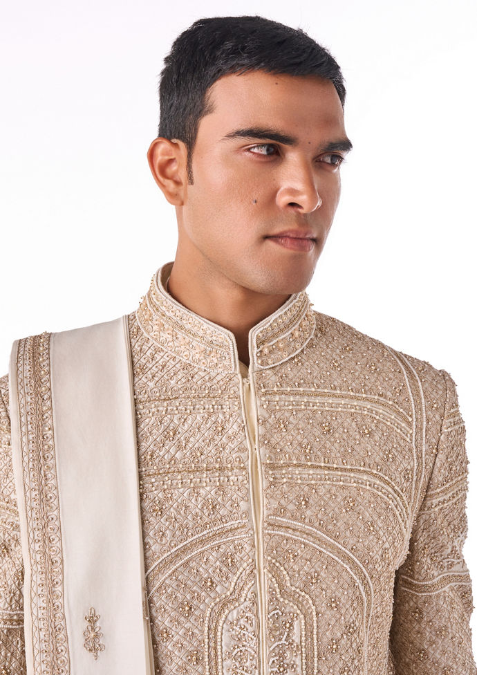 Twamev Men Ivory Bespoke Sherwani