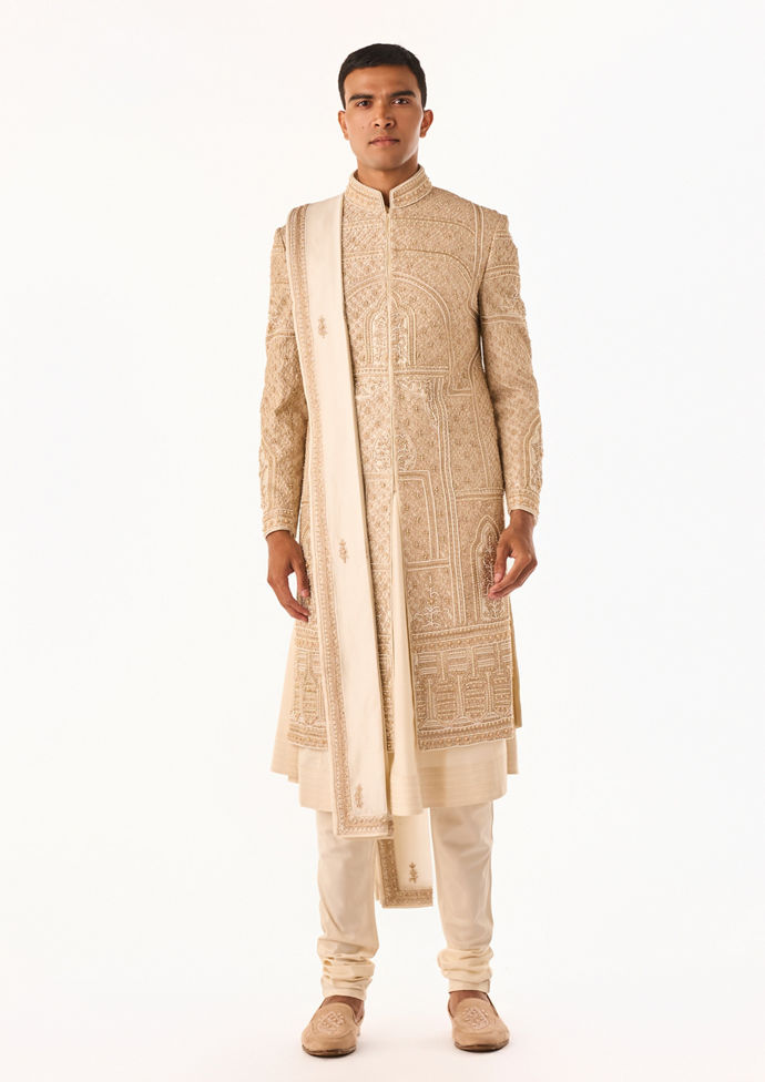Twamev Men Ivory Bespoke Sherwani