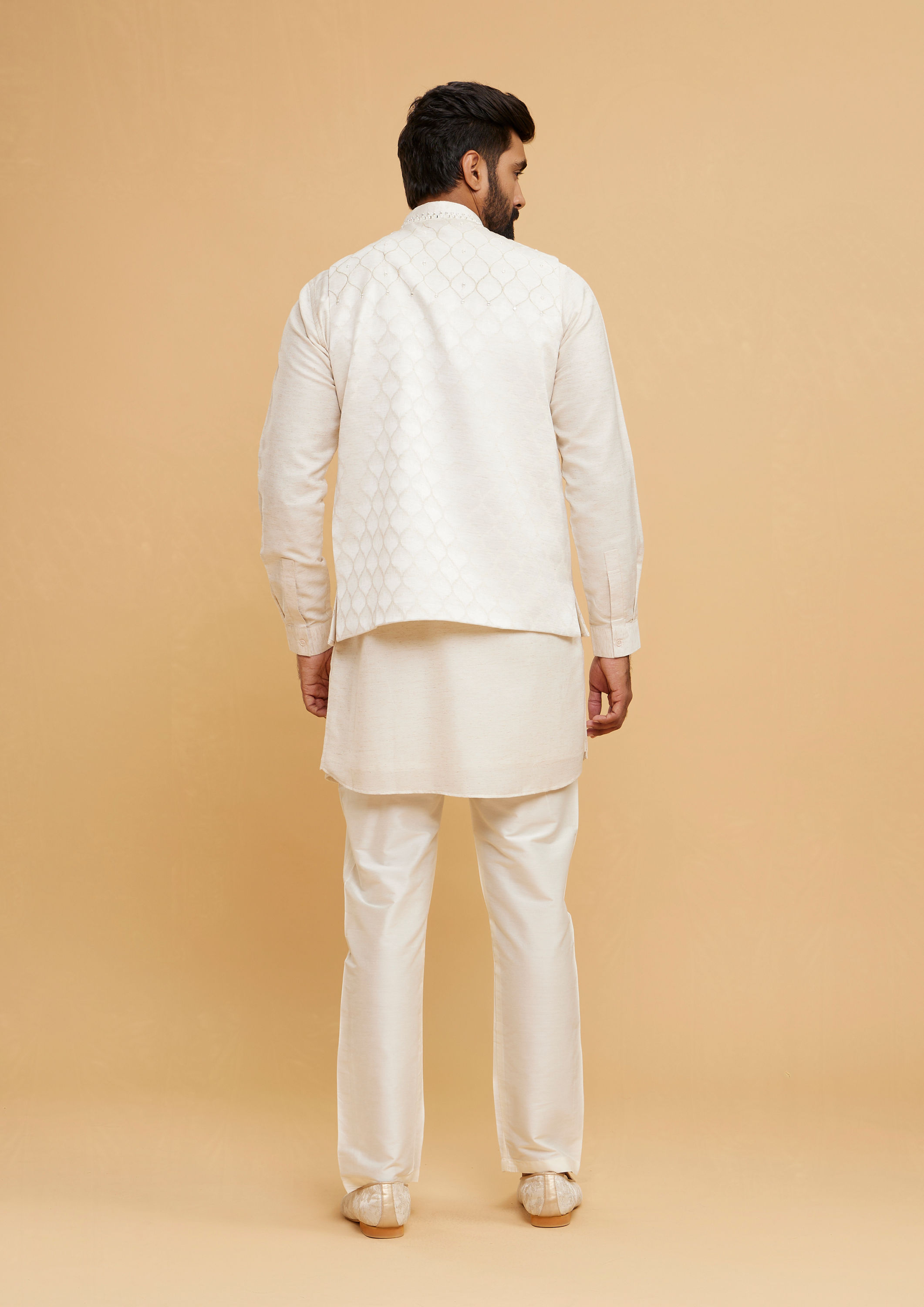 Twamev Men Cream Elegance Kurta Jacket Set