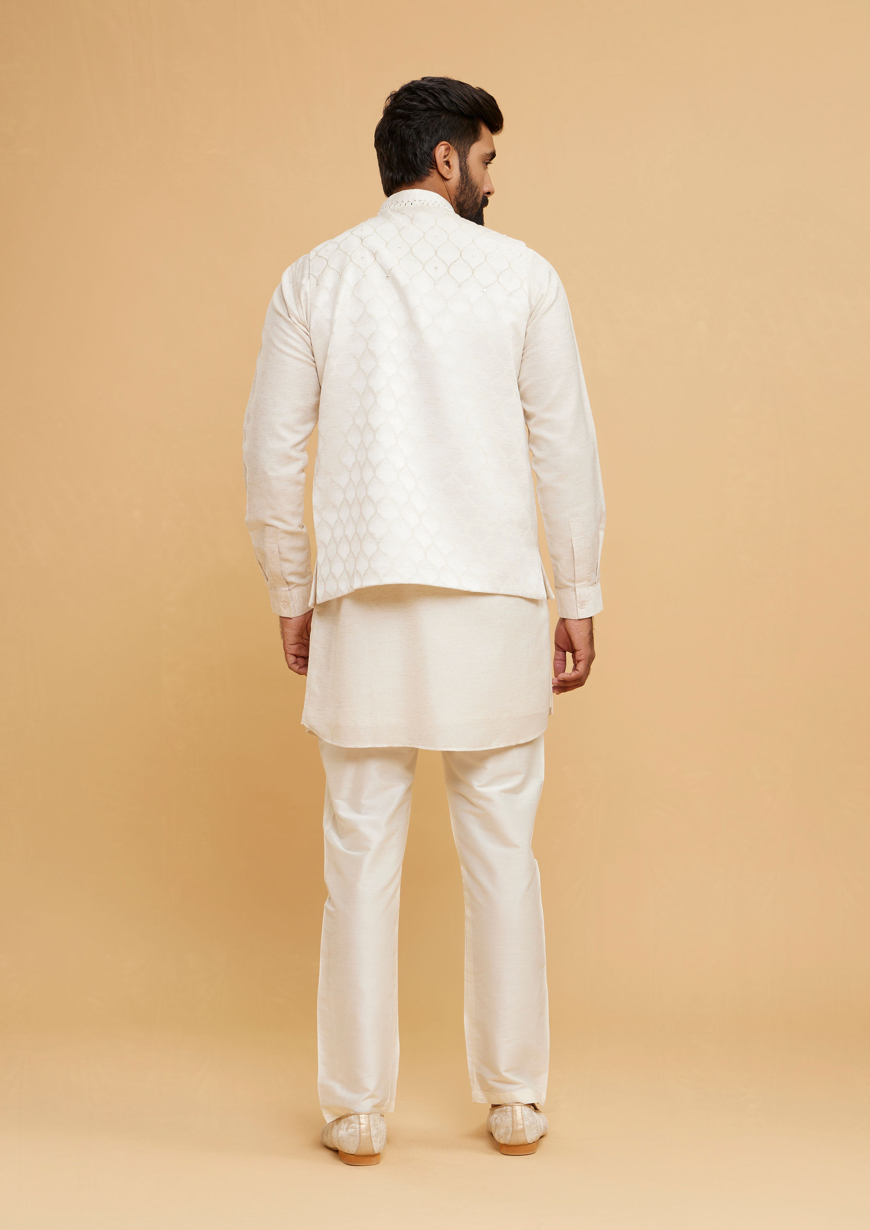Twamev Men Cream Elegance Kurta Jacket Set