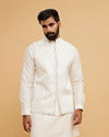 Cream Silk Diamond Mirror Work Kurta Jacket Set