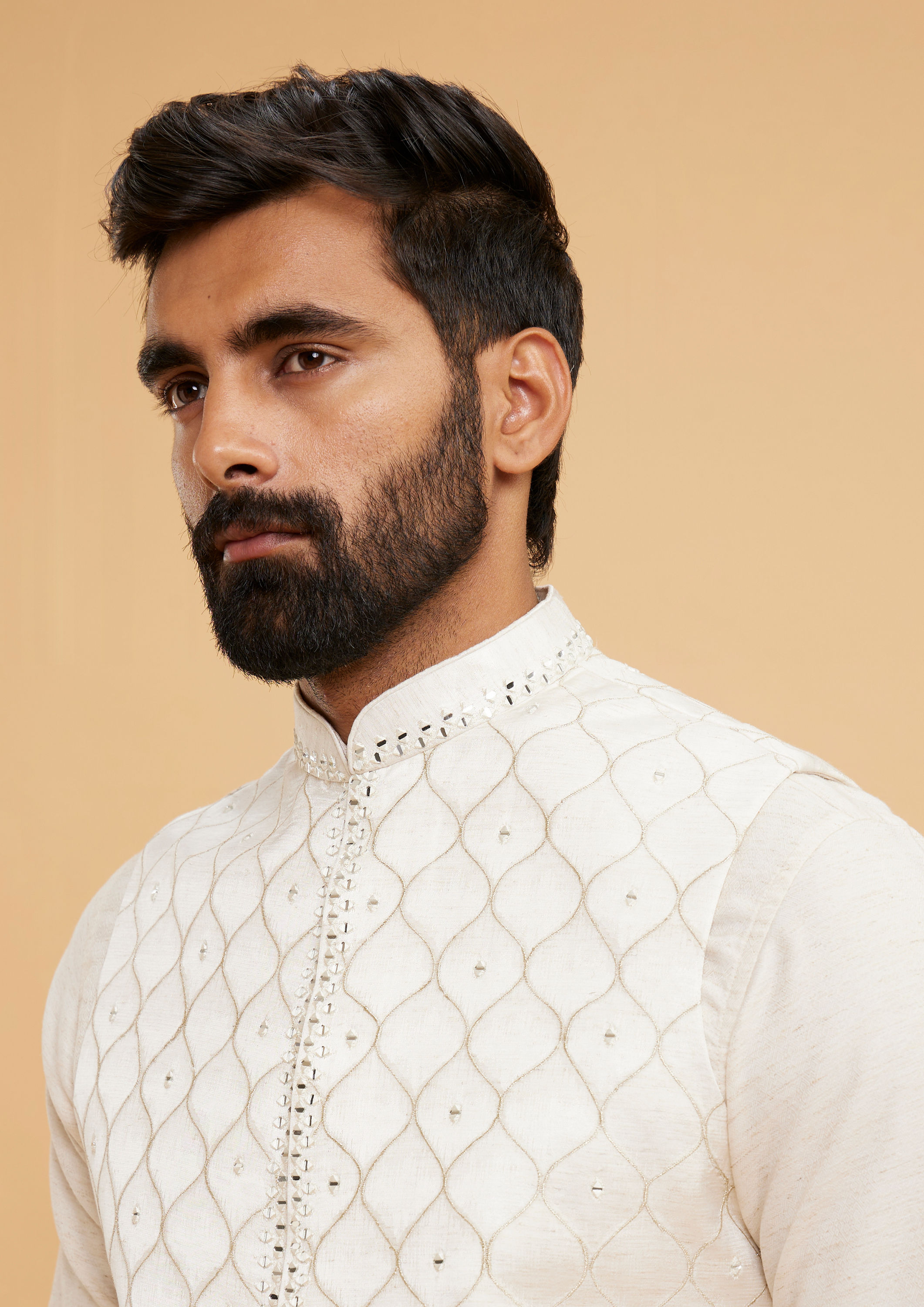 Twamev Men Cream Elegance Kurta Jacket Set