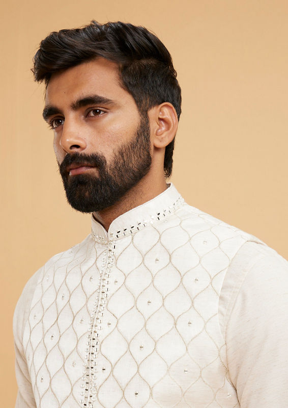 Twamev Men Cream Elegance Kurta Jacket Set