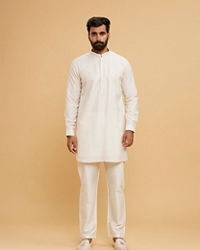 Twamev Men Cream Silk Diamond Mirror Work Kurta Jacket Set