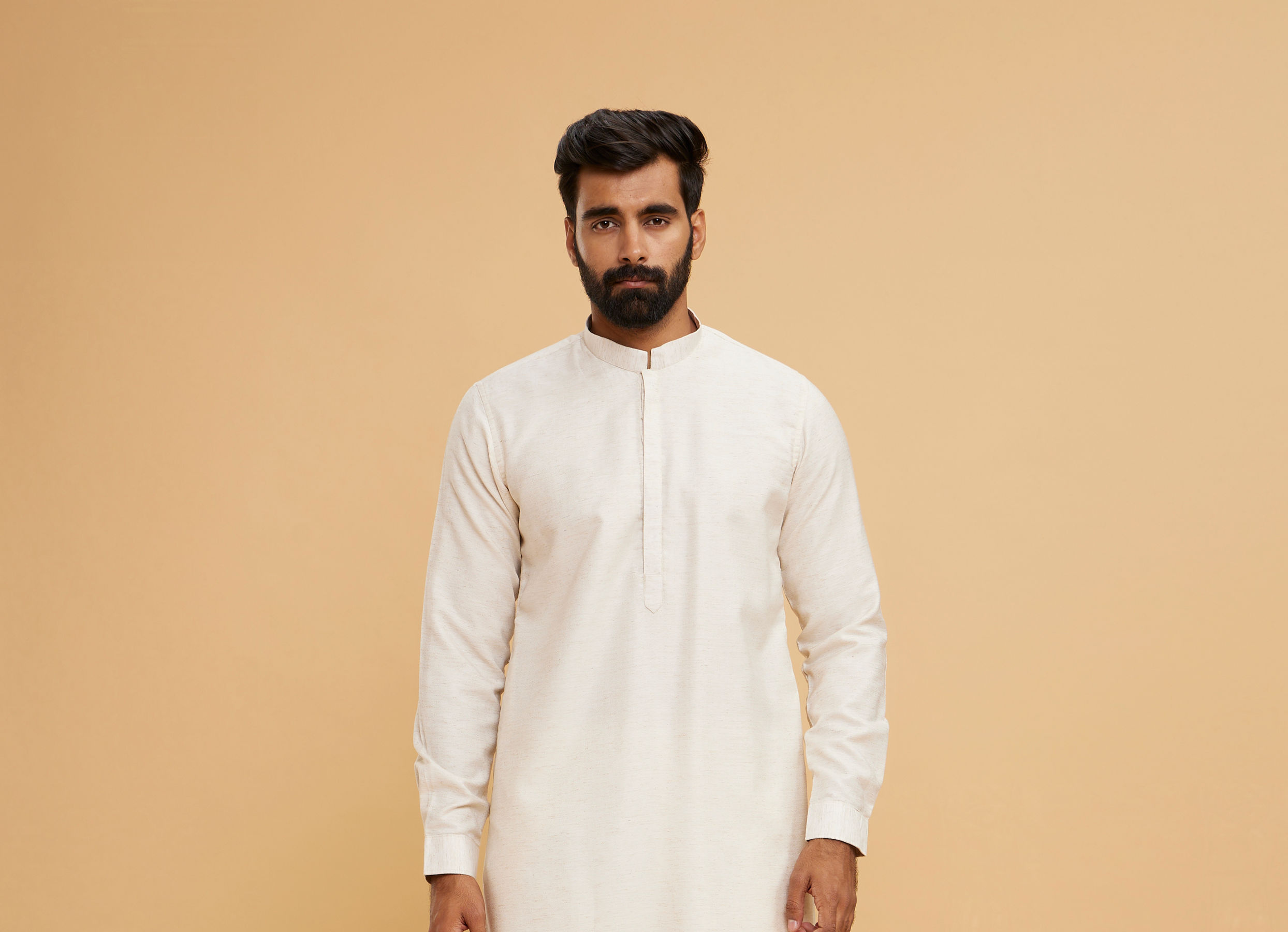 Twamev Men Cream Silk Diamond Mirror Work Kurta Jacket Set