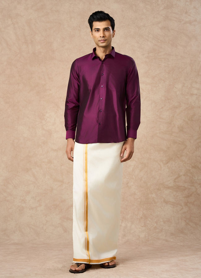 Manyavar Men Lush Royal Purple Silk Shirt