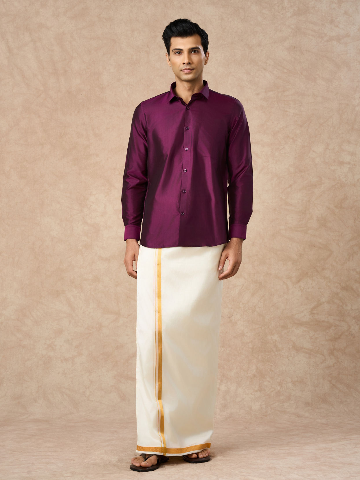 Manyavar Men Lush Royal Purple Silk Shirt
