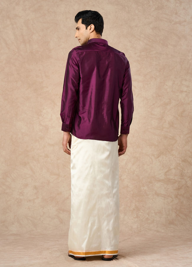 Manyavar Men Lush Royal Purple Silk Shirt