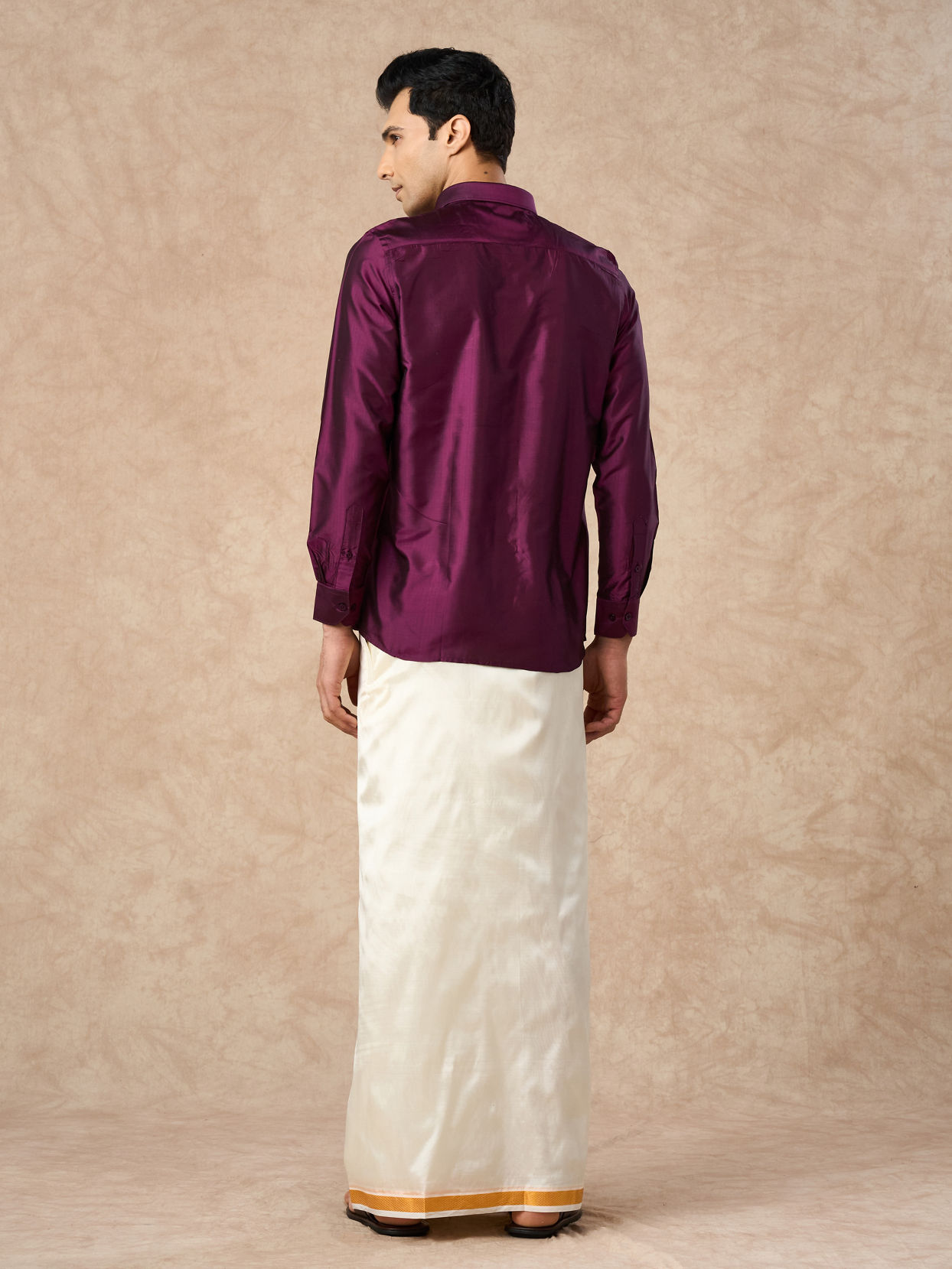 Manyavar Men Lush Royal Purple Silk Shirt