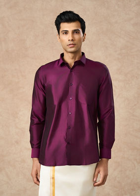 Manyavar Men Lush Royal Purple Silk Shirt