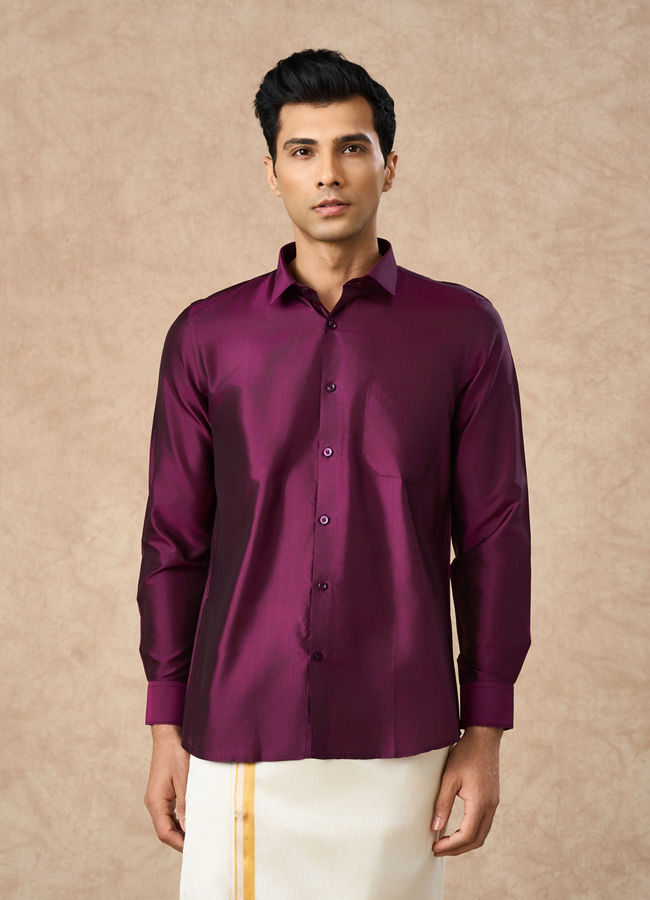 Manyavar Men Lush Royal Purple Silk Shirt