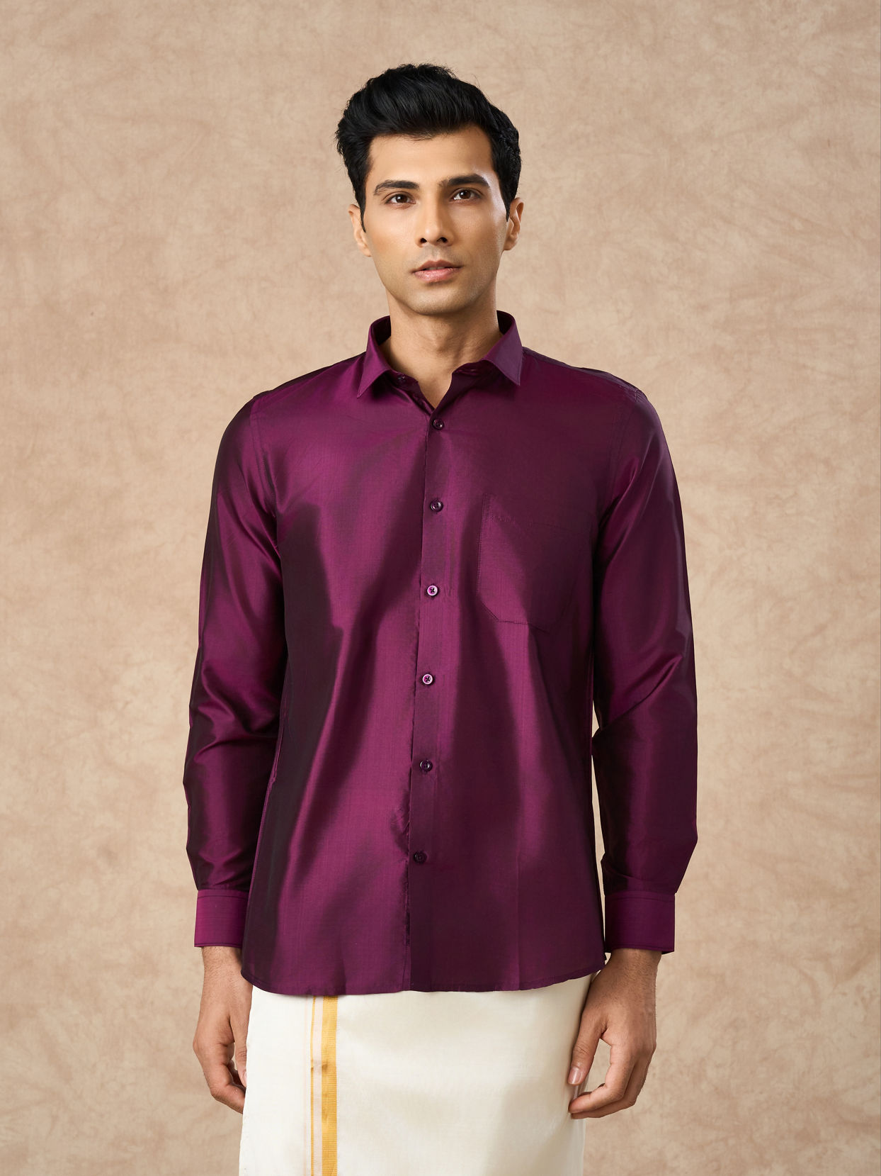 Manyavar Men Lush Royal Purple Silk Shirt