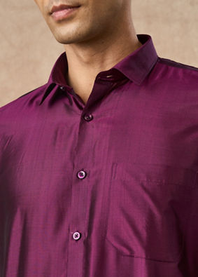 Manyavar Men Lush Royal Purple Silk Shirt