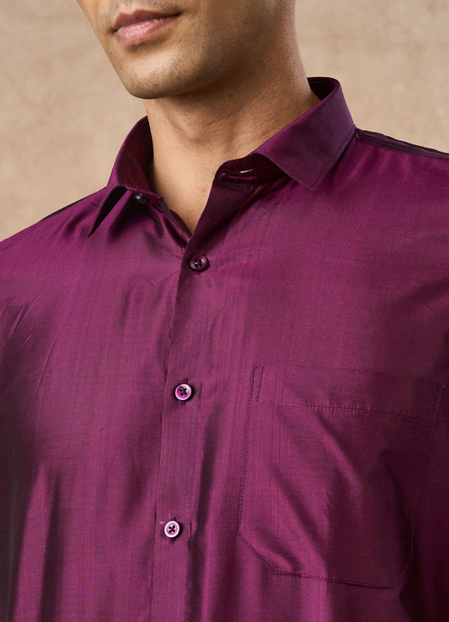 Manyavar Men Lush Royal Purple Silk Shirt