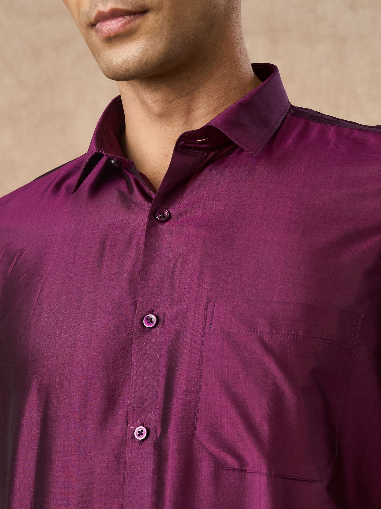 Manyavar Men Lush Royal Purple Silk Shirt