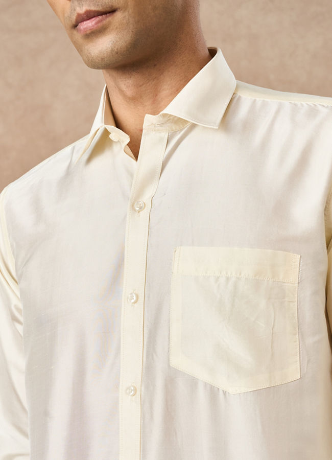 Manyavar Men Cream Silk Shirt