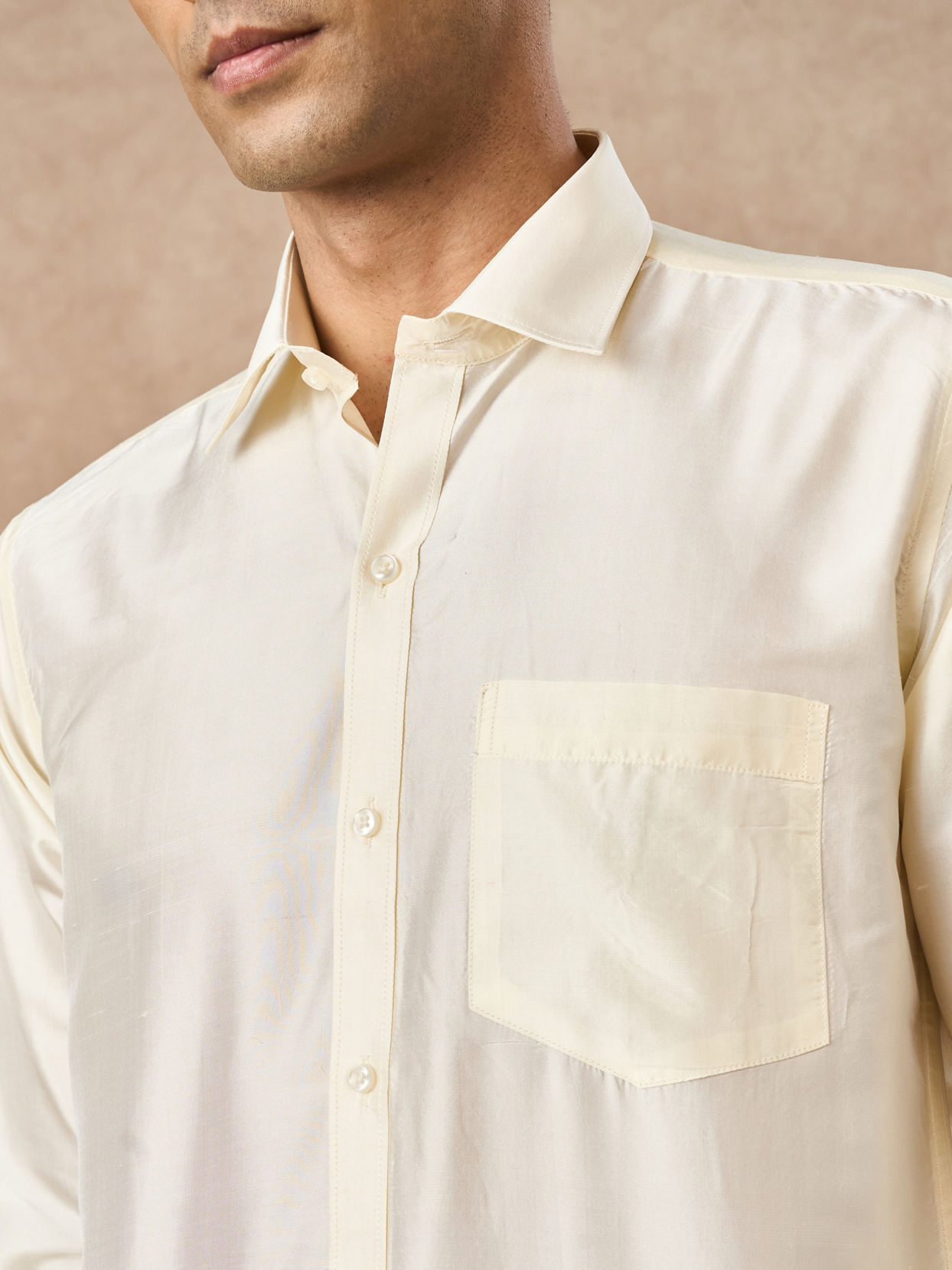 Manyavar Men Cream Silk Shirt
