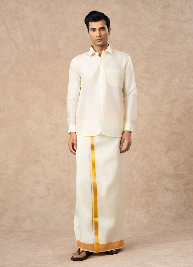 Manyavar Men Cream Silk Shirt