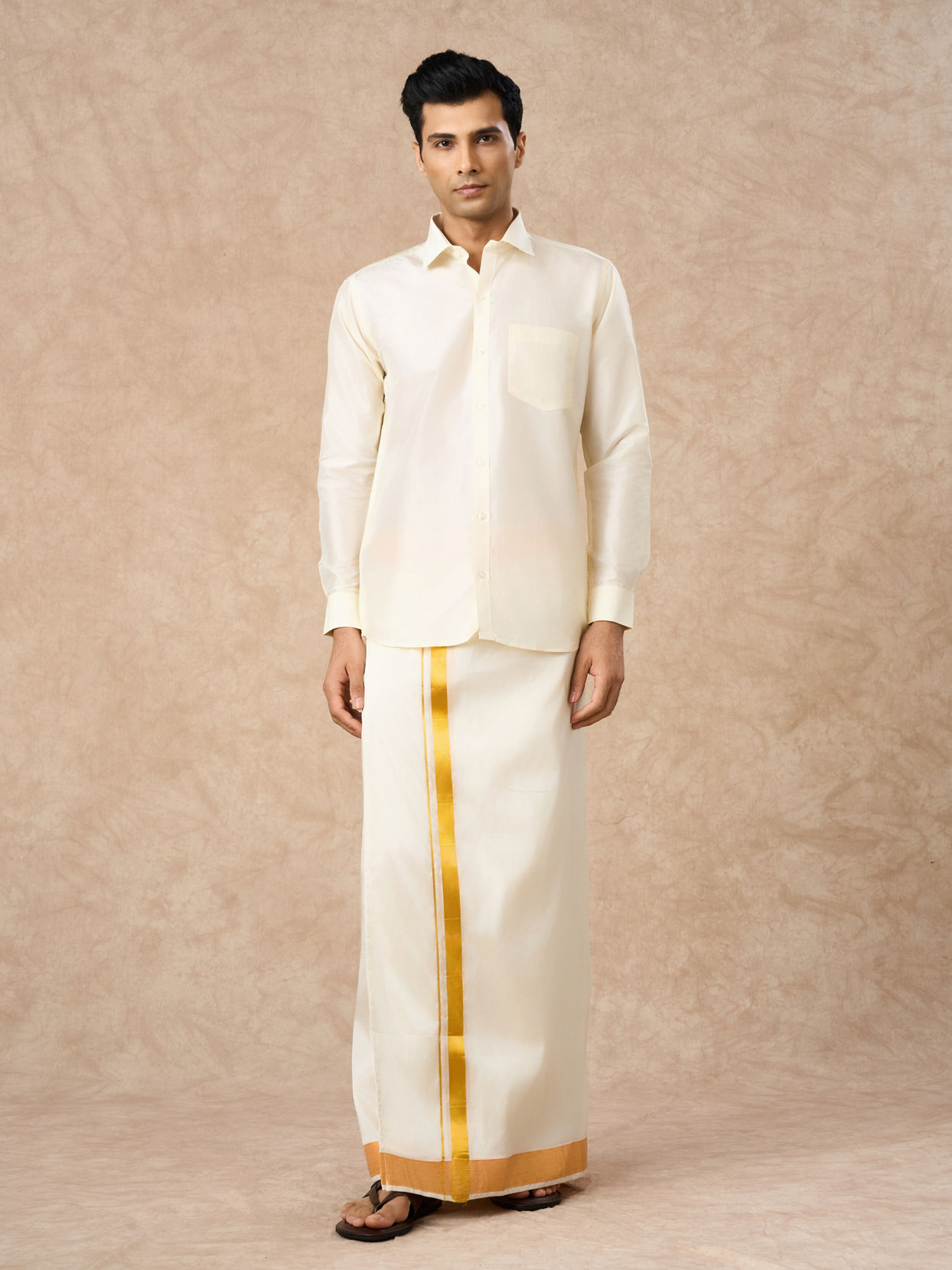 Manyavar Men Cream Silk Shirt