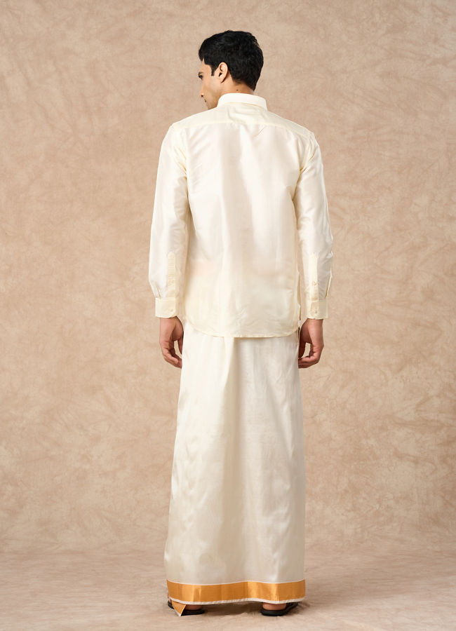 Manyavar Men Cream Silk Shirt