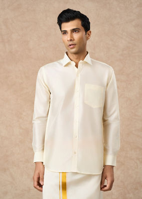 Manyavar Men Cream Silk Shirt