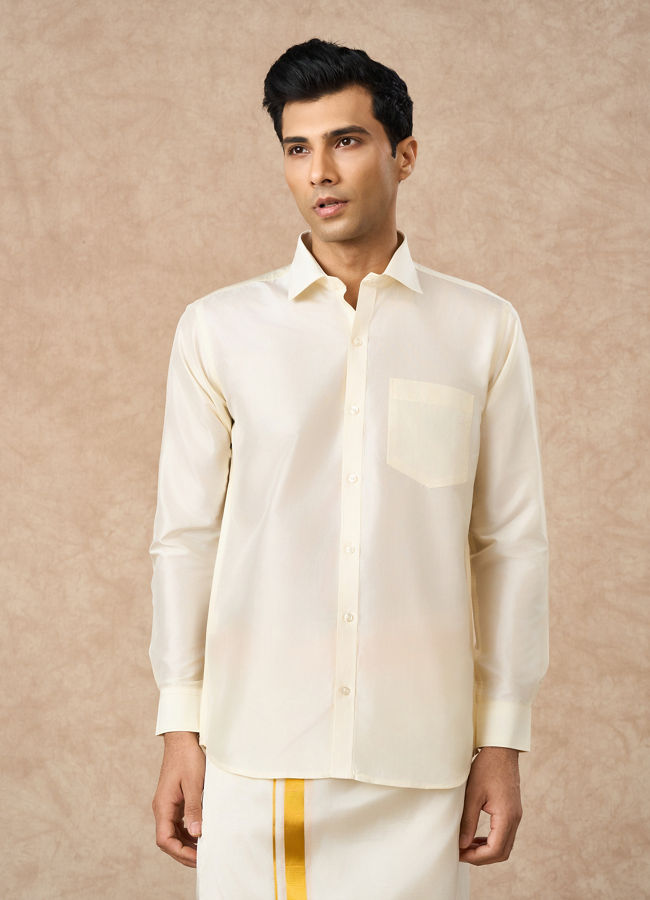 Manyavar Men Cream Silk Shirt