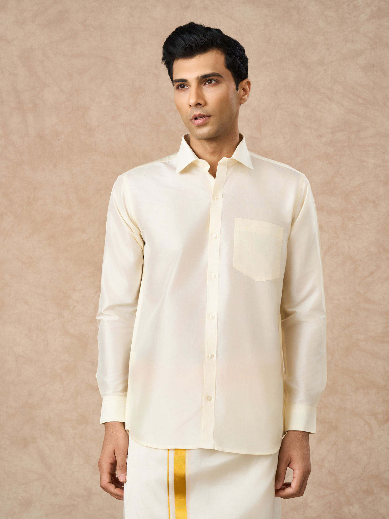 Manyavar Men Cream Silk Shirt