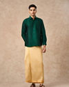 Manyavar Men Dark Green Silk Shirt