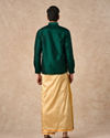 Manyavar Men Dark Green Silk Shirt