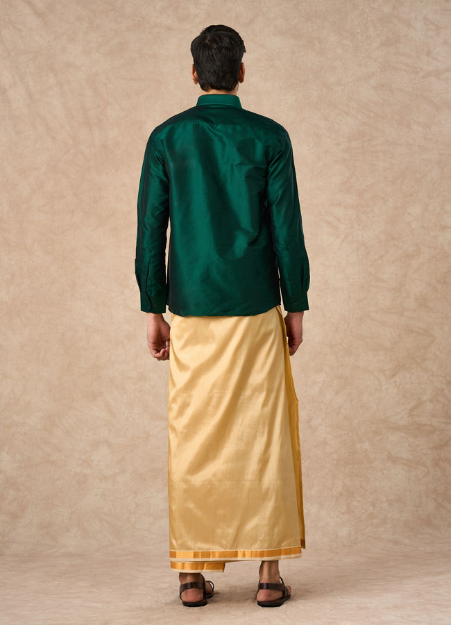 Manyavar Men Dark Green Silk Shirt