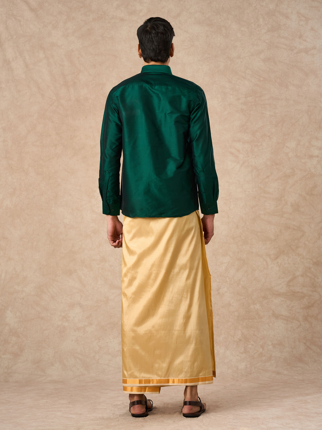 Manyavar Men Dark Green Silk Shirt