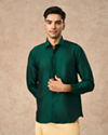 Manyavar Men Dark Green Silk Shirt