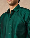 Manyavar Men Dark Green Silk Shirt