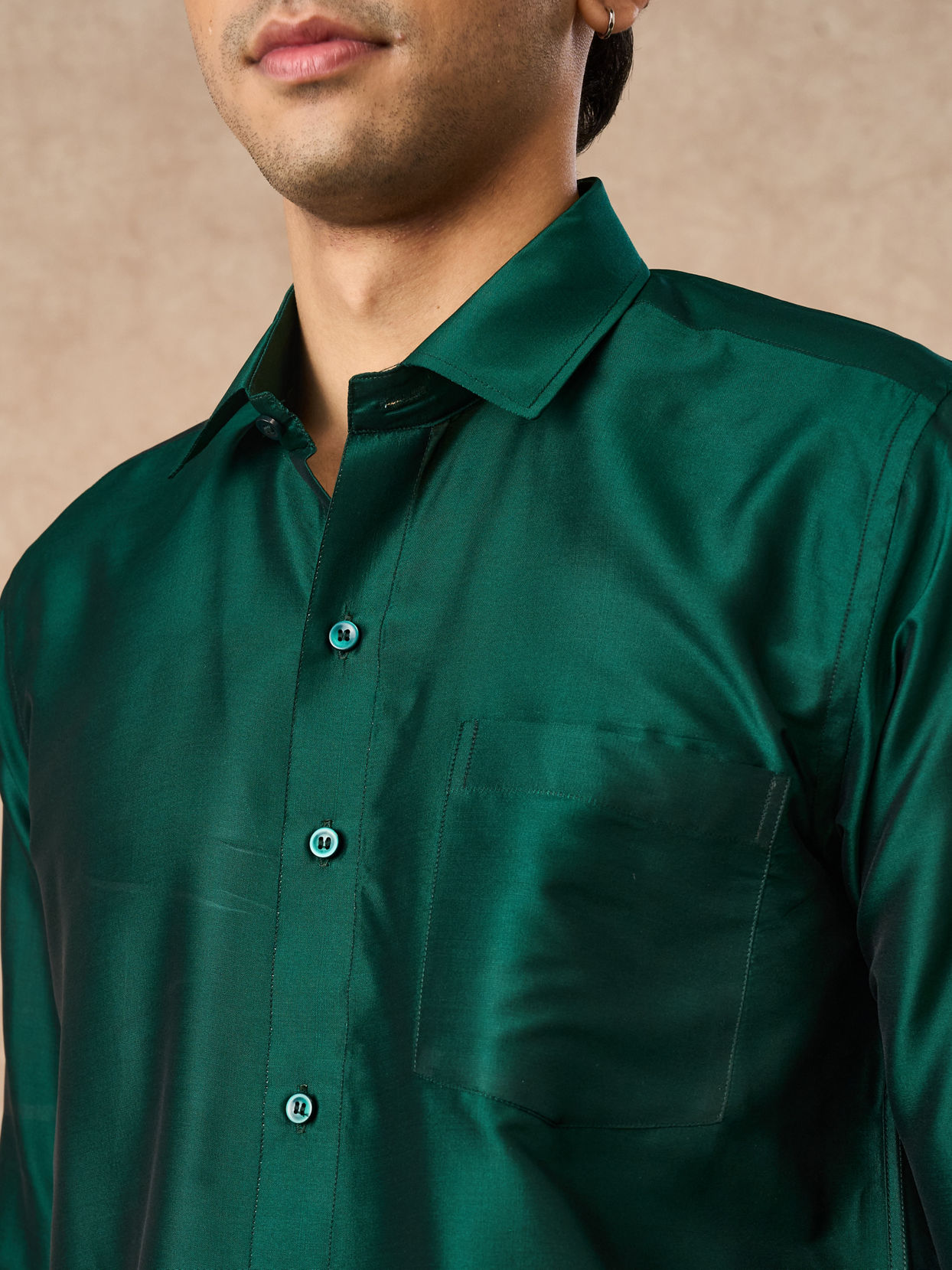 Manyavar Men Dark Green Silk Shirt
