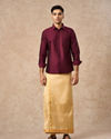 Manyavar Men Wine Art Silk Shirt