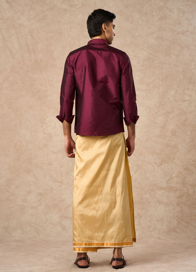 Manyavar Men Wine Art Silk Shirt