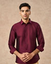 Manyavar Men Wine Art Silk Shirt