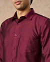 Manyavar Men Wine Art Silk Shirt
