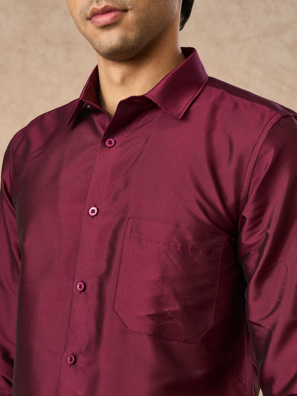 Manyavar Men Wine Art Silk Shirt