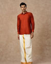 Manyavar Men Orange Art Silk Shirt