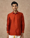 Manyavar Men Orange Art Silk Shirt