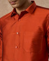 Manyavar Men Orange Art Silk Shirt