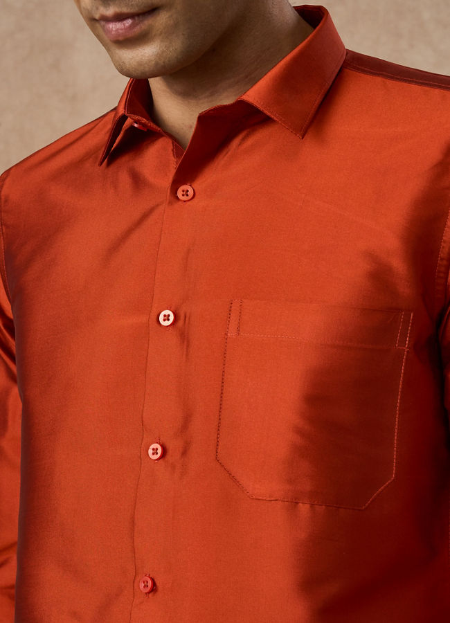 Manyavar Men Orange Art Silk Shirt